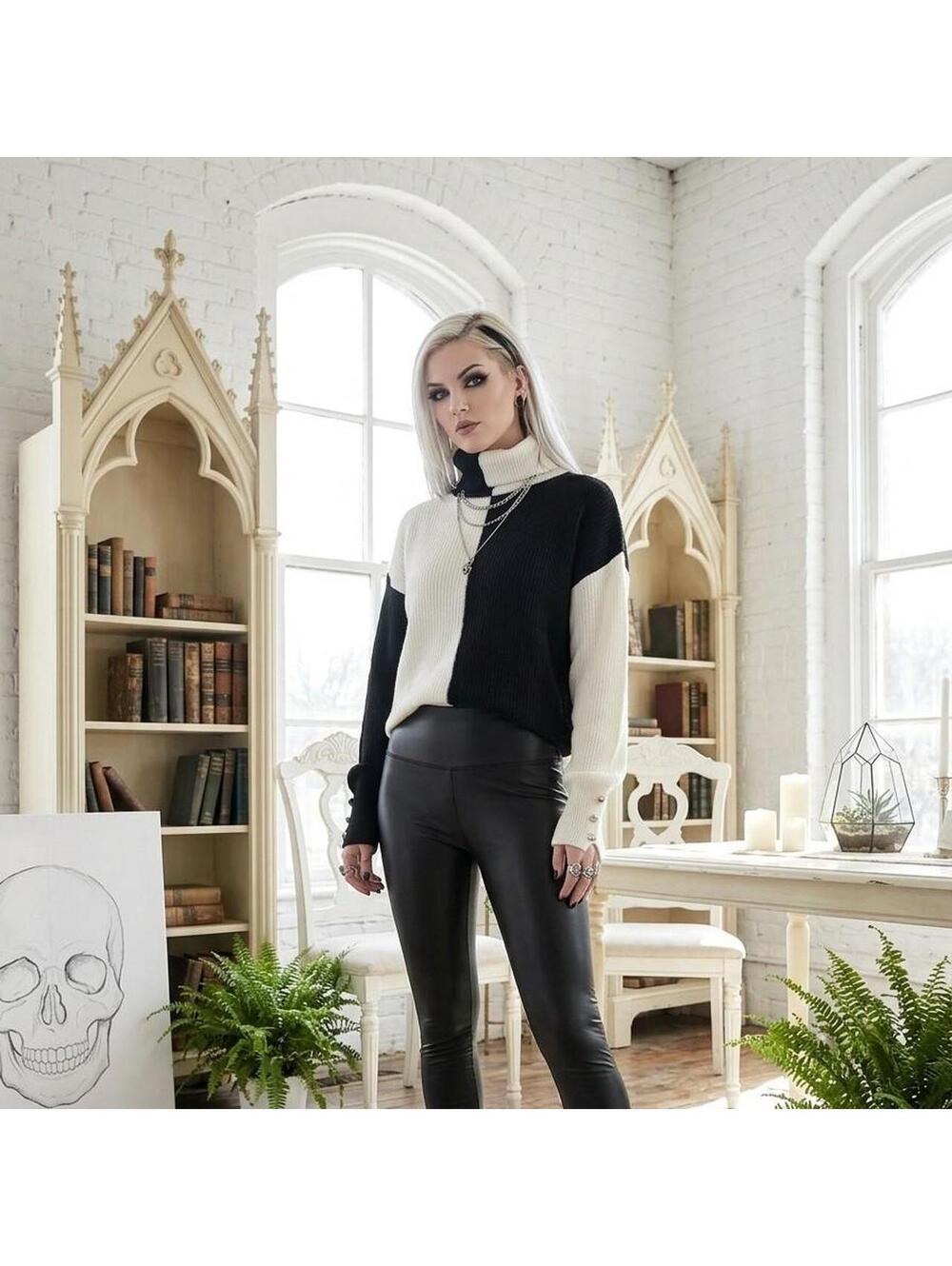 Women's Black and White Jumper